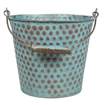 Deko Eimer TRUMAN mit Henkel, Zink, mit Muster, blau-braun, 14cm, Ø16,5cm Deko Eimer TRUMAN mit Henkel, Zink, mit Muster, blau-braun, 14cm, Ø16,5cm