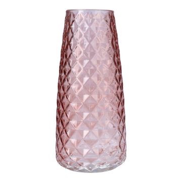 Blumenvase AMALFRIED mit Rautenmuster, Glas, altrosa, 21cm, Ø10cm