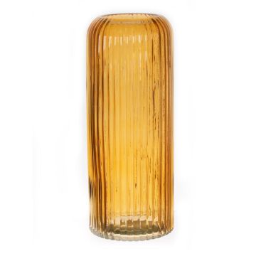 Glasvase ALBURGIS mit Rillen, orange-klar, 25cm, Ø10cm