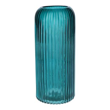 Glasvase ALBURGIS mit Rillen, türkis-klar, 20cm, Ø8,7cm