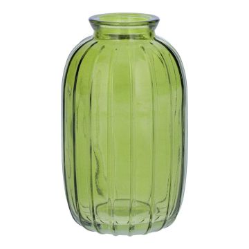 Flasche SILVINA aus Glas, Rillen, grün-klar, 12cm, Ø7cm Flasche SILVINA aus Glas, Rillen, grün-klar, 12cm, Ø7cm