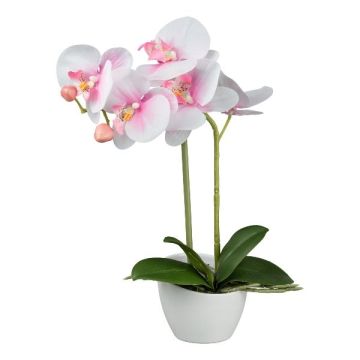 Textil Phalaenopsis Orchidee FUNTIF im Melamin-Übertopf, Wurzeln, rosa-weiß, 35cm