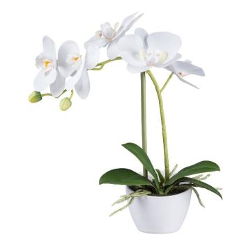 Textil Phalaenopsis Orchidee FUNTIF im Melamin-Übertopf, Wurzeln, weiß, 35cm