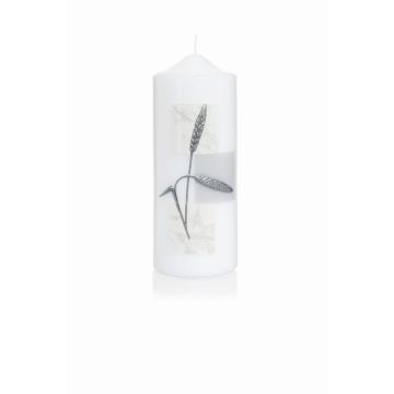 Trauerkerze MARGRIETE, verziert, weiß-silber, 20cm, Ø7,8cm - Made in Germany Trauerkerze MARGRIETE, verziert, weiß-silber, 20cm, Ø7,8cm - Made in Germany