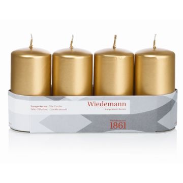 Adventskranz Stumpenkerzen JENARO, 4 Stück, gold, 10cm, Ø5cm, 23h - Made in Germany