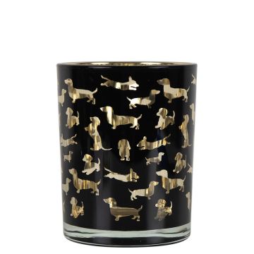 Teelicht Kerzen Glas GEORGETTE mit Dackel Motiv, schwarz-matt-gold-glänzend, 12,5cm, Ø10cm