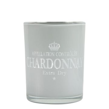 Teelicht Kerzen Glas LEONARDAS mit Chardonnay Schriftzug, weiß-matt-silber-glänzend, 12,5cm, Ø10cm Teelicht Kerzen Glas LEONARDAS mit Chardonnay Schriftzug, weiß-matt-silber-glänzend, 12,5cm, Ø10cm