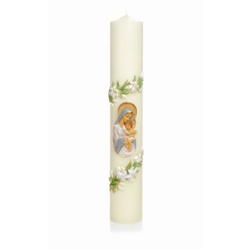 Marienkerze QUERIDA, verziert, elfenbein-bunt, 62cm, Ø10cm - Made in Germany