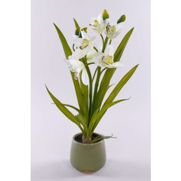 Künstliche Cymbidium Orchidee NALA im Keramiktopf, creme, 50cm