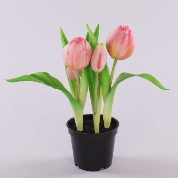 Kunsttulpe CAITLYN im Dekotopf, rosa-grün, 25cm, Ø2-6cm