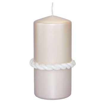 Festliche Säulenkerze JULIETTA mit Seidenring, creme, 15cm, Ø7cm, 63h