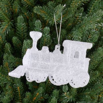 Weihnachtsschmuck Lokomotive GEREON, Acryl, Hänger, Glitzer, weiß-silber, 12x7cm Weihnachtsschmuck Lokomotive GEREON, Acryl, Hänger, Glitzer, weiß-silber, 12x7cm