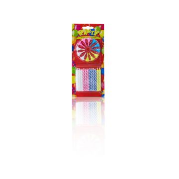 Geburtstagslichter LULUNA mit 24 Kerzen und 12 Haltern, weiß-rosa-blau-gelb, 6cm, Ø0,5cm