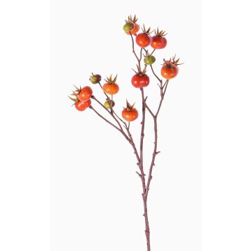 Künstlicher Kartoffel-Rosen Zweig GERDA mit Hagebutten, orange, 65cm