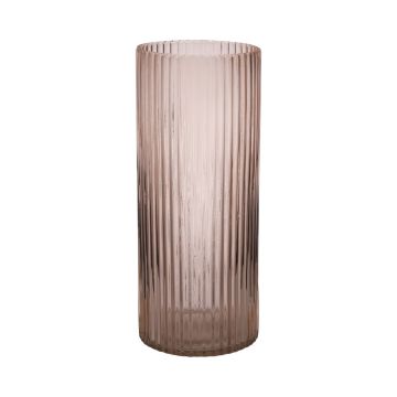 Moderne Glas Blumenvase SORCHA mit Rillen, zartrosa-klar, 30cm, Ø12,5cm