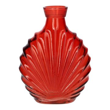 Flache Glas Flasche RACHELLE in Muschel-Optik, rot-klar, 12,8x5,6x16,8cm Flache Glas Flasche RACHELLE in Muschel-Optik, rot-klar, 12,8x5,6x16,8cm
