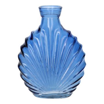 Flache Glas Flasche RACHELLE in Muschel-Optik, kobaltblau-klar, 12,8x5,6x16,8cm