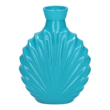 Flache Glas Flasche RACHELLE in Muschel-Optik, aquablau-milchglas, 12,8x5,6x16,8cm