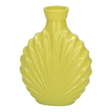 Flache Glas Flasche RACHELLE in Muschel-Optik, gelb-milchglas, 12,8x5,6x16,8cm