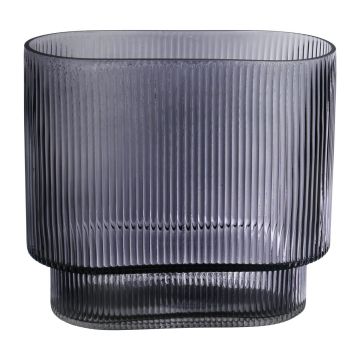 Ovale Glas Dekovase MARICEL mit Rillen, grau-klar, 18x10x20cm Ovale Glas Dekovase MARICEL mit Rillen, grau-klar, 18x10x20cm
