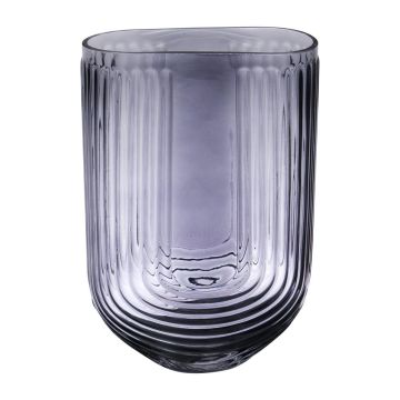 Ovale Glas Dekovase NICODEMO mit Rillen, grau-klar, 16x8x24cm Ovale Glas Dekovase NICODEMO mit Rillen, grau-klar, 16x8x24cm