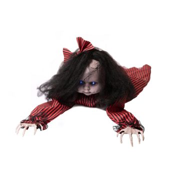 Halloween Horror Zombie Puppe LILLIBET, kriechend, sprechend, LEDs, 110x35x25cm Halloween Horror Zombie Puppe LILLIBET, kriechend, sprechend, LEDs, 110x35x25cm