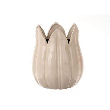 Übertopf TULPA in Tulpenkopf-Form, Keramik, creme, 23cm, Ø19cm