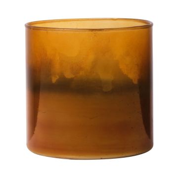 Maxi Glas Teelichthalter RIGOBERTO, Boden gold, orange-braun-klar, 10cm, Ø10cm