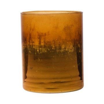 Maxi Glas Teelichthalter RIGOBERTO, Boden gold, orange-braun-klar, 12,5cm, Ø10cm