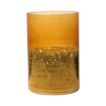 Maxi Glas Teelichthalter RIGOBERTO, Boden gold, orange-braun-klar, 15cm, Ø10cm