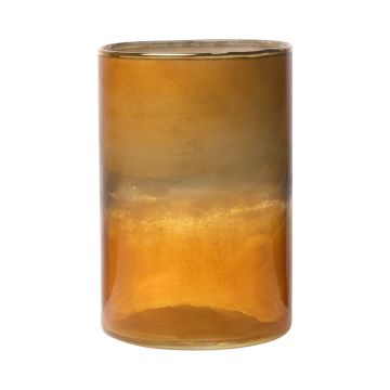 Maxi Glas Teelichthalter RIGOBERTO, Oben gold, orange-braun-klar, 15cm, Ø10cm