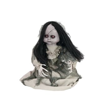Halloween Dekoration Horror Puppe BARLETTA mit Bewegungsfunktion, Geistergeräusche, LEDs, 45cm Halloween Dekoration Horror Puppe BARLETTA mit Bewegungsfunktion, Geistergeräusche, LEDs, 45cm