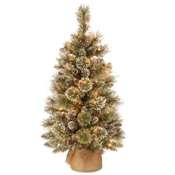 Kunst Christbaum RIGA, Jutesack, mit Zapfen, weiß, LEDs, 90cm, Ø50cm