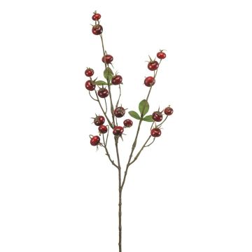Dekozweig Kartoffelrose BREVON mit Hagebutten, rot, 80cm