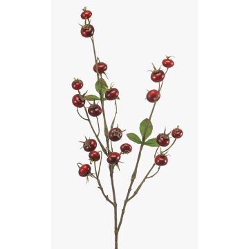 Dekozweig Kartoffelrose BREVON mit Hagebutten, rot, 80cm