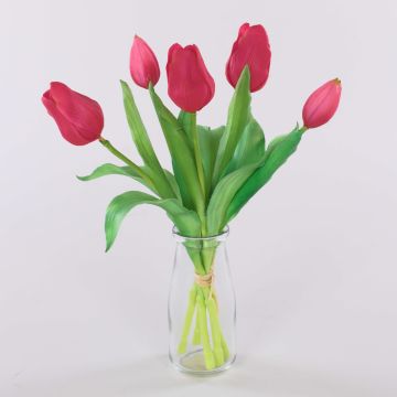Kunstblumen Tulpen Strauß LEANA, pink-grün, 30cm, Ø20cm
