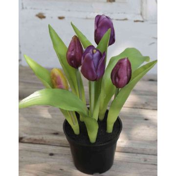 Kunstblume Tulpe LEANA im Dekotopf, violett-grün, 20cm, Ø2-4cm