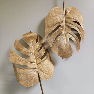 Kunst Philodendron Monstera Deliciosa Blatt ASMERET mit Glitzer, gold, 70cm