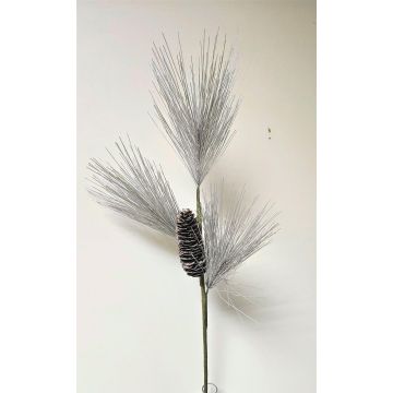 Künstlicher Kiefernzweig LAIDYS mit Zapfen, silber, 80cm