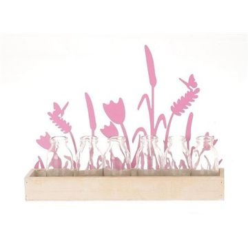 Holz Dekotablett HIFTU mit 6 Glasflaschen, Zink Blumen, rosa, 35x6x28,5cm Holz Dekotablett HIFTU mit 6 Glasflaschen, Zink Blumen, rosa, 35x6x28,5cm