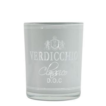 Teelicht Kerzen Glas LEONARDAS mit Verdicchio Schriftzug, weiß-matt-silber-glänzend, 12,5cm, Ø10cm Teelicht Kerzen Glas LEONARDAS mit Verdicchio Schriftzug, weiß-matt-silber-glänzend, 12,5cm, Ø10cm