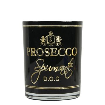 Teelicht Kerzen Glas LEONARDAS mit Prosecco Schriftzug, schwarz-matt-gold-glänzend, 12,5cm, Ø10cm Teelicht Kerzen Glas LEONARDAS mit Prosecco Schriftzug, schwarz-matt-gold-glänzend, 12,5cm, Ø10cm