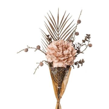 Deko Pfingstrosen Strauß AYMA mit Ballon-Wolfsmilch, Palmblatt, altrosa, 60cm