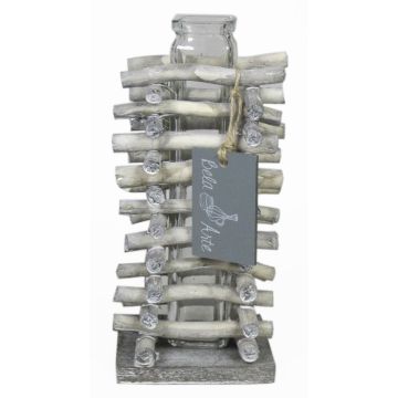 Glas Vase für Stielblumen SIHAM, Holzständer, klar, 8,5x8,5x17cm Glas Vase für Stielblumen SIHAM, Holzständer, klar, 8,5x8,5x17cm