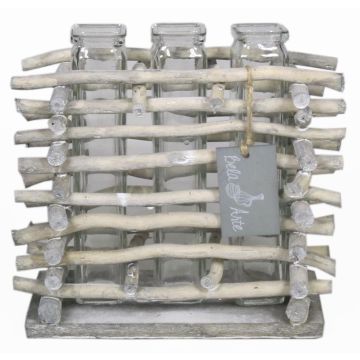 Glas Vase für Stielblumen SIHAM, Holzständer, 3 Gläser, klar, 18x8,5x17cm Glas Vase für Stielblumen SIHAM, Holzständer, 3 Gläser, klar, 18x8,5x17cm