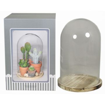 Haube aus Glas SABIKA mit marmoriertem Holzboden, klar, 30cm, Ø22cm