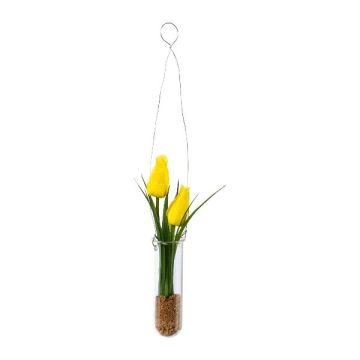 Kunst Tulpen Gesteck FRUKE in Hängevase, gelb, 35cm