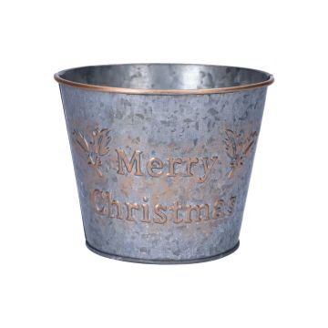 Zink Übertopf PATRISA, Merry Christmas, grau-bronze, 13cm, Ø15,5cm