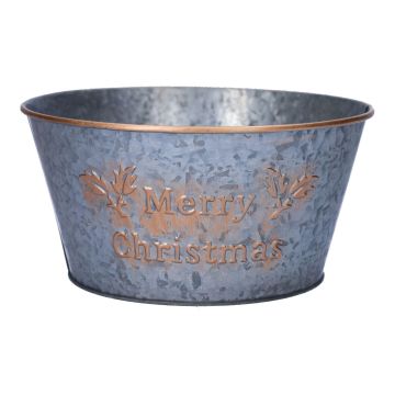 Runde Zink Blumenschale PATRISA, Merry Christmas, grau-bronze, 9cm, Ø18cm