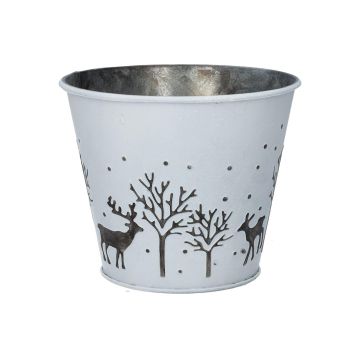 Zink Übertopf NORDLI, Hirsch Motiv, weiß-silber, 10cm, Ø10,2cm